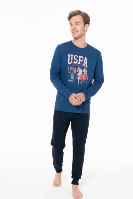 U.S. Polo Assn. - Erkek Penye Dar Paçalı Baskılı Ev Giyim Alt Üst Takım (1)