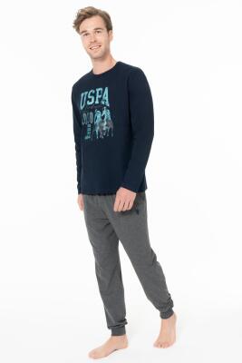 Erkek Penye Dar Paçalı Baskılı Ev Giyim Alt Üst Takım - 4