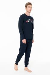 Erkek Penye Dokuma Dar Paçalı Ev Giyim Alt Üst Takım - Thumbnail