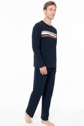 Erkek Penye Dokuma Klasik Ev Giyim Alt Üst Takım - Thumbnail