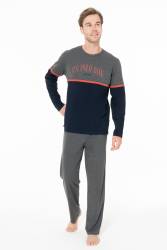 Erkek Penye Dokuma Renk Bloklu Ev Giyim Alt Üst Takım - Thumbnail