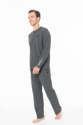 Erkek Penye Mevsimlik Düz Renk Ev Giyim Pijama Takım Alt Üst Takım - Thumbnail