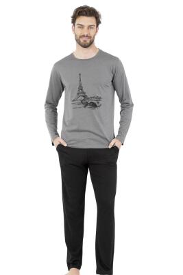 Erkek Pijama Takım, %100 Pamuklu, Cep Detaylıdır - 2