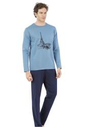 Erkek Pijama Takım, %100 Pamuklu, Cep Detaylıdır - 4