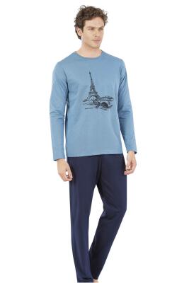 Erkek Pijama Takım, %100 Pamuklu, Cep Detaylıdır - 4