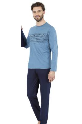 Erkek Pijama Takım, %100 Pamuklu, Cep Detaylıdır - 3