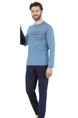 Erkek Pijama Takım, %100 Pamuklu, Cep Detaylıdır - 3