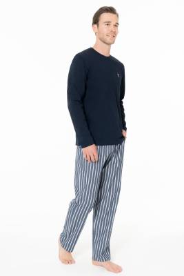 U.S. Polo Assn. - Erkek Pijama Takım, Alt Çizgili, Üst Düz Renk