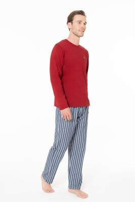 U.S. Polo Assn. - Erkek Pijama Takım, Alt Çizgili, Üst Düz Renk (1)