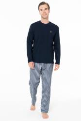 Erkek Pijama Takım, Alt Çizgili, Üst Düz Renk - Thumbnail