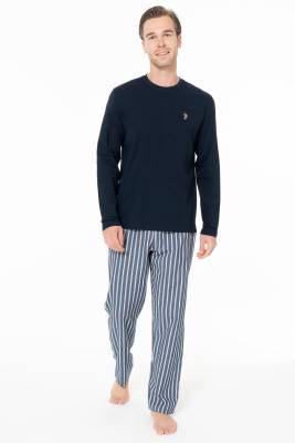 Erkek Pijama Takım, Alt Çizgili, Üst Düz Renk - 3