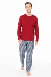 Erkek Pijama Takım, Alt Çizgili, Üst Düz Renk - Thumbnail