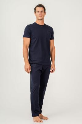 Erkek Pijama Takımı %100 Pamuk – Kısa Kollu Üst & Cepli Uzun Alt Rahat Ev Giyimi - 1