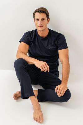 Erkek Pijama Takımı %100 Pamuk – Kısa Kollu Üst & Cepli Uzun Alt Rahat Ev Giyimi - 2