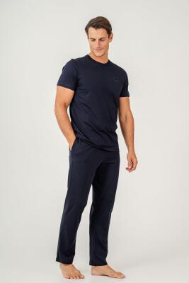 Erkek Pijama Takımı %100 Pamuk – Kısa Kollu Üst & Cepli Uzun Alt Rahat Ev Giyimi - 7