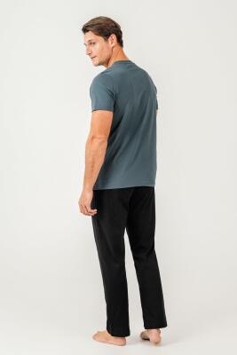 Erkek Pijama Takımı %100 Pamuk – Kısa Kollu Üst & Cepli Uzun Alt Rahat Ev Giyimi - 21