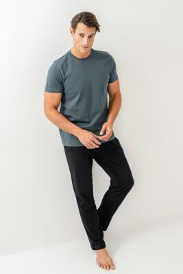 Erkek Pijama Takımı %100 Pamuk – Kısa Kollu Üst & Cepli Uzun Alt Rahat Ev Giyimi - 22