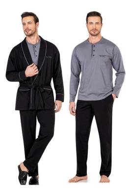 Pierre Cardin - Erkek Robdöşambır Pijama Takım Atlet Boxer Takım Çorap Set