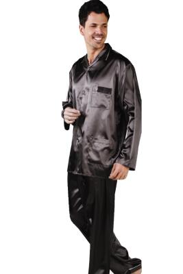 Erkek Saten Pijama Takım, Boydan Düğmeli ve Cep Detaylı - 2