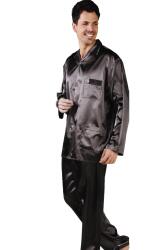 Erkek Saten Pijama Takım, Boydan Düğmeli ve Cep Detaylı (1)