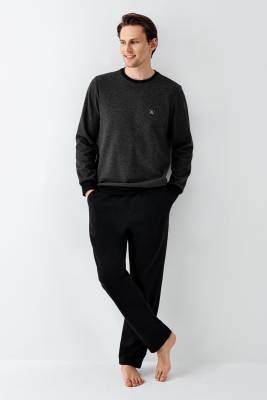 Arnetta - Erkek Siyah 3 İplik Selanik Dokuma Kışlık Pijama Takım (1)