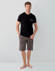 Erkek Siyah Kutulu 3’lü %100 Pamuk Pijama Takımı – Kısa Kollu Düğmeli Üst & Cepli Uzun Alt, Cepli Şort Set - 7