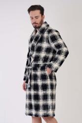 Erkek Süper Yumuşak Ekoseli Vienetta Welsoft Şal Yaka Uzun Kol Cepli Polar Sabahlık - 2