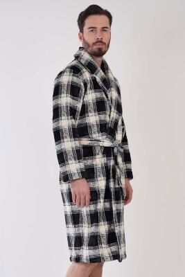 Erkek Süper Yumuşak Ekoseli Vienetta Welsoft Şal Yaka Uzun Kol Cepli Polar Sabahlık - 3