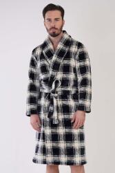 Erkek Süper Yumuşak Ekoseli Vienetta Welsoft Şal Yaka Uzun Kol Cepli Polar Sabahlık - 1
