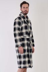 Erkek Süper Yumuşak Ekoseli Vienetta Welsoft Şal Yaka Uzun Kol Cepli Polar Sabahlık - 3