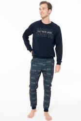 Erkek USPA Yazılı Ev Giyim Pijama Takım, %100 pamuk - Thumbnail