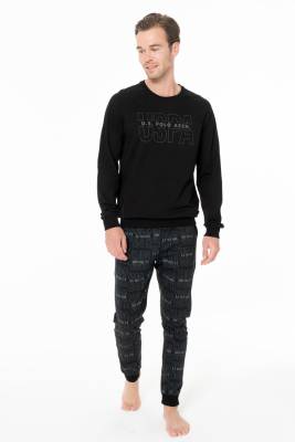 Erkek USPA Yazılı Ev Giyim Pijama Takım, %100 pamuk - 3