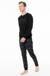 Erkek USPA Yazılı Ev Giyim Pijama Takım, %100 pamuk - Thumbnail