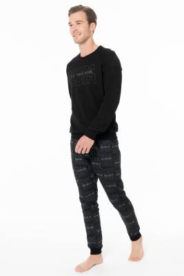 Erkek USPA Yazılı Ev Giyim Pijama Takım, %100 pamuk - 4