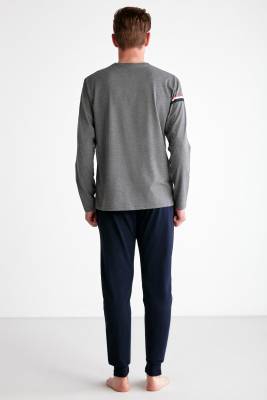 Erkek Uzunkol Yuvarlak Yaka Manşet Paça Mevsimlik Penye Pijama Takım - 3