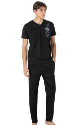 Erkek V Yaka %100 Pamuk Penye Pijama Takım - Thumbnail
