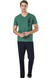 Erkek V Yaka %100 Pamuk Penye Pijama Takım - Thumbnail