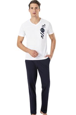 Erkek V Yaka %100 Pamuk Penye Pijama Takım - 1