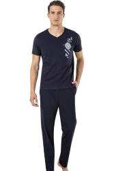 Erkek V Yaka %100 Pamuk Penye Pijama Takım - 3