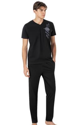 Erkek V Yaka %100 Pamuk Penye Pijama Takım - 4