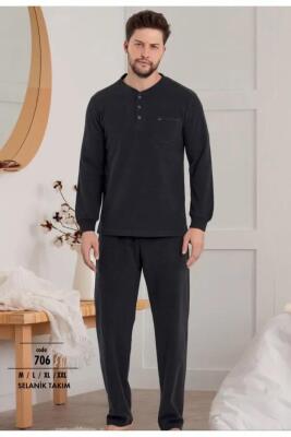 Erse Erkek Pijama Takım, %100 Pamuk, Selanik Dokuma, Kışlık Pijama, Cep Detay Uzun Kol - 2