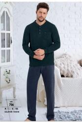 Erse Erkek Pijama Takım, %100 Pamuk, Selanik Dokuma, Kışlık Pijama, Cep Detay Uzun Kol Yeşil