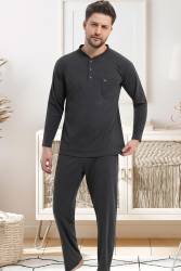 Erse Uzunkol Erkek Pijama Takım, %100 Pamuk, Büyük Beden Erkek Pijama - Thumbnail