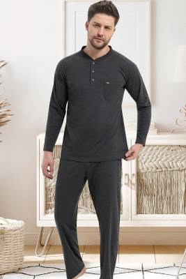 Erse - Erse Uzunkol Erkek Pijama Takım, %100 Pamuk, Büyük Beden Erkek Pijama