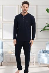 Erse Uzunkol Erkek Pijama Takım, %100 Pamuk, Büyük Beden Erkek Pijama - Thumbnail