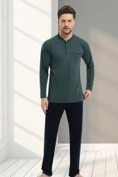 Erse Uzunkol Erkek Pijama Takım, %100 Pamuk, Büyük Beden Erkek Pijama - Thumbnail