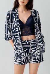 Evde Şıklığı Yeniden Tanımlayan Kadın Şortlu Pijama Takımı – %50 Modal %50 Pamuk, Modern Desen - 5