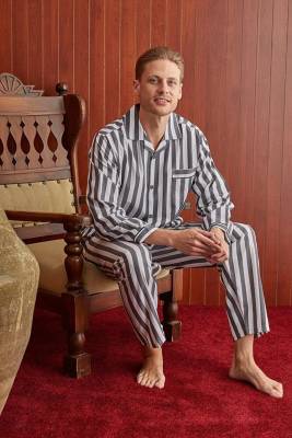 Ren - Gaffur Pijama, Çizgili Pijama, %100 Pamuk, Poplin Dokuma