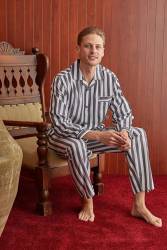 Gaffur Pijama, Çizgili Pijama, %100 Pamuk, Poplin Dokuma - Thumbnail