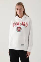 Harvard University Lisanslı Kadın Oversize Sweatshirt, Kadın Kapşonlu Sweatshirt, 3 iplik Şardonlu Kışlık Sweatshirt - Thumbnail